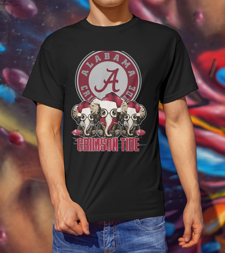 Alabama Crimson Tide Elephant Xmas Holiday Fans T-Shirt