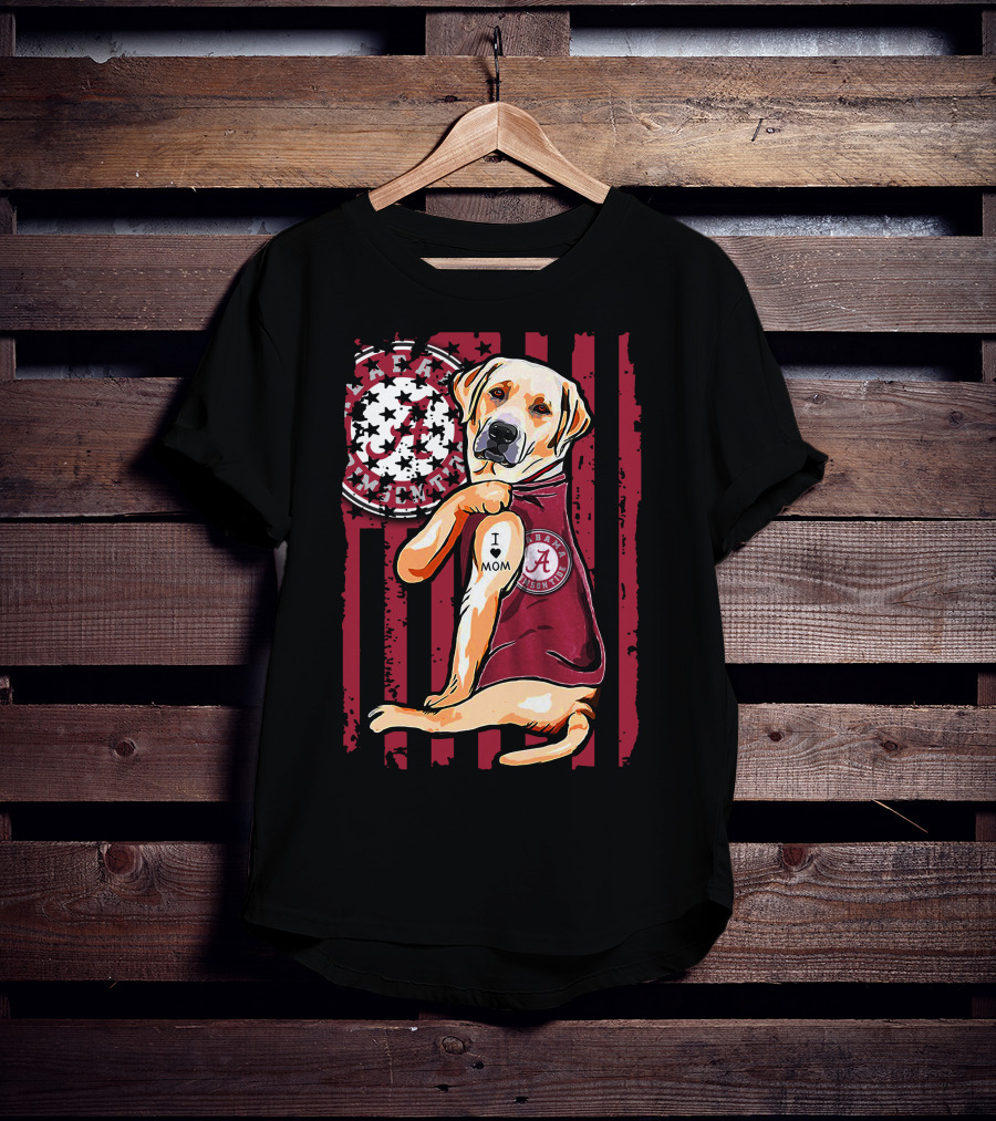 Labrador Retriever I Love Mom Alabama Crimson Tide Flag T-Shirt