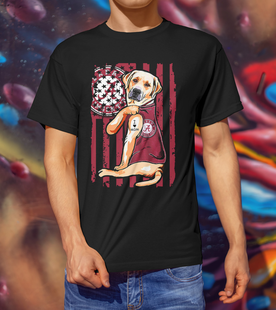Labrador Retriever I Love Mom Alabama Crimson Tide Flag T-Shirt