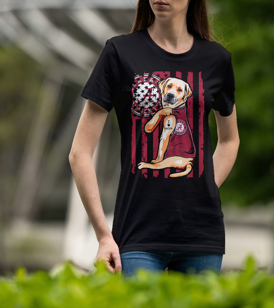 Labrador Retriever I Love Mom Alabama Crimson Tide Flag T-Shirt