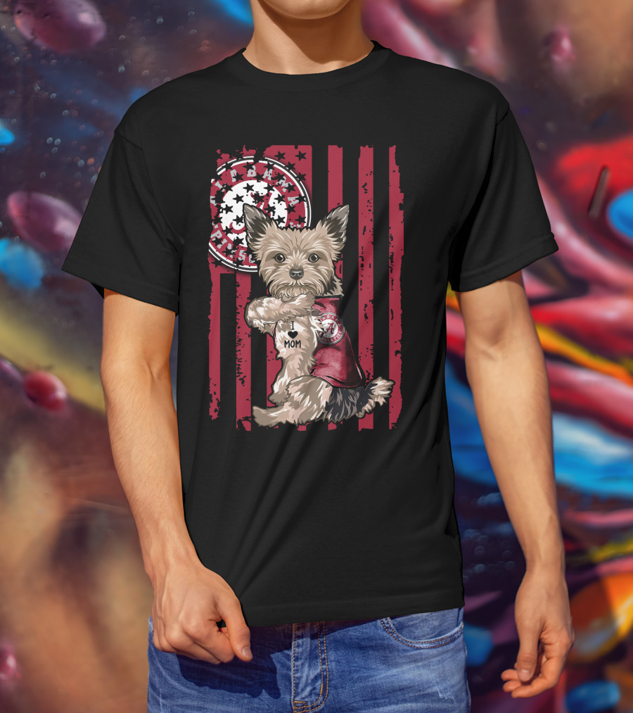 Yorkshire Terrier I Love Mom Alabama Crimson Tide T-Shirt
