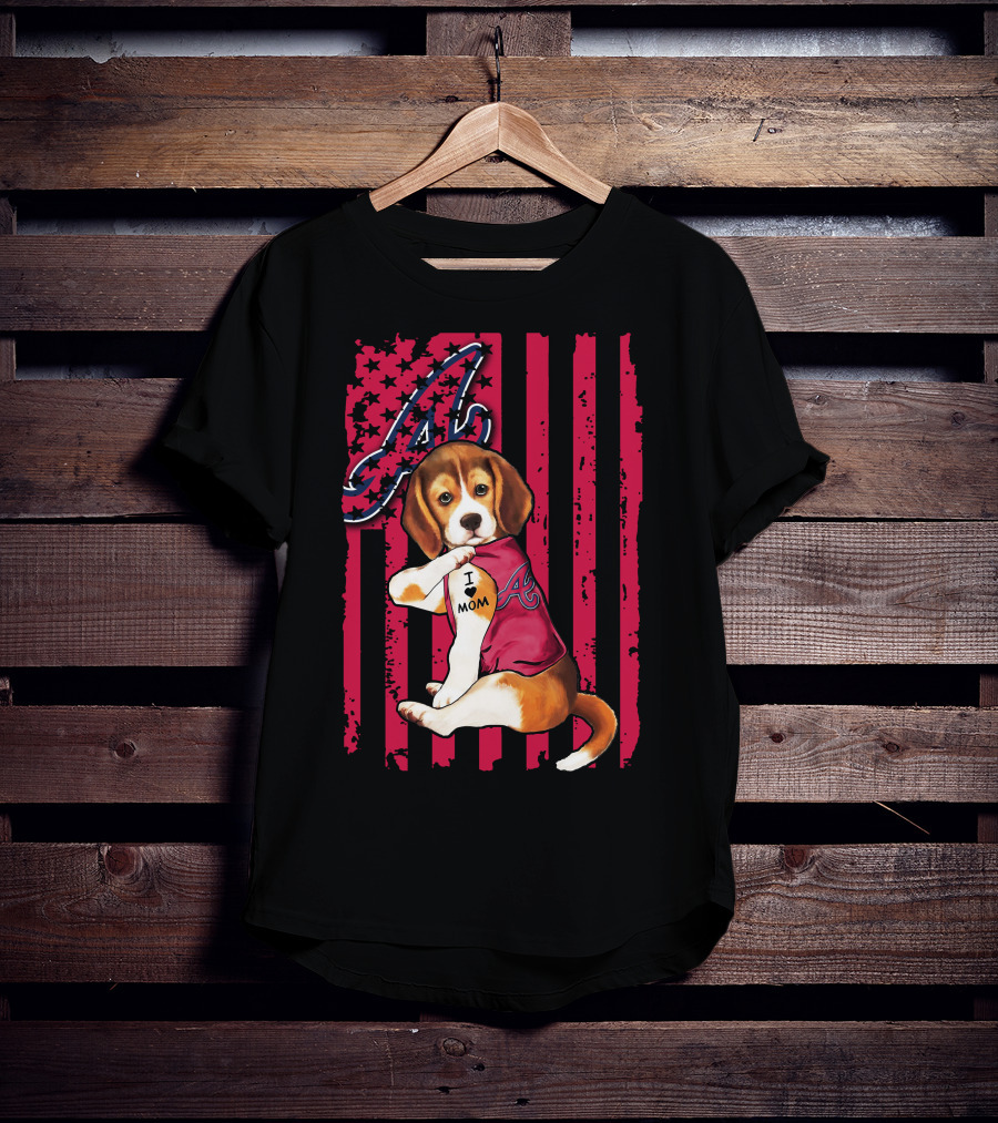 Beagle I Love Mom Atlanta Braves Stripes T-Shirt