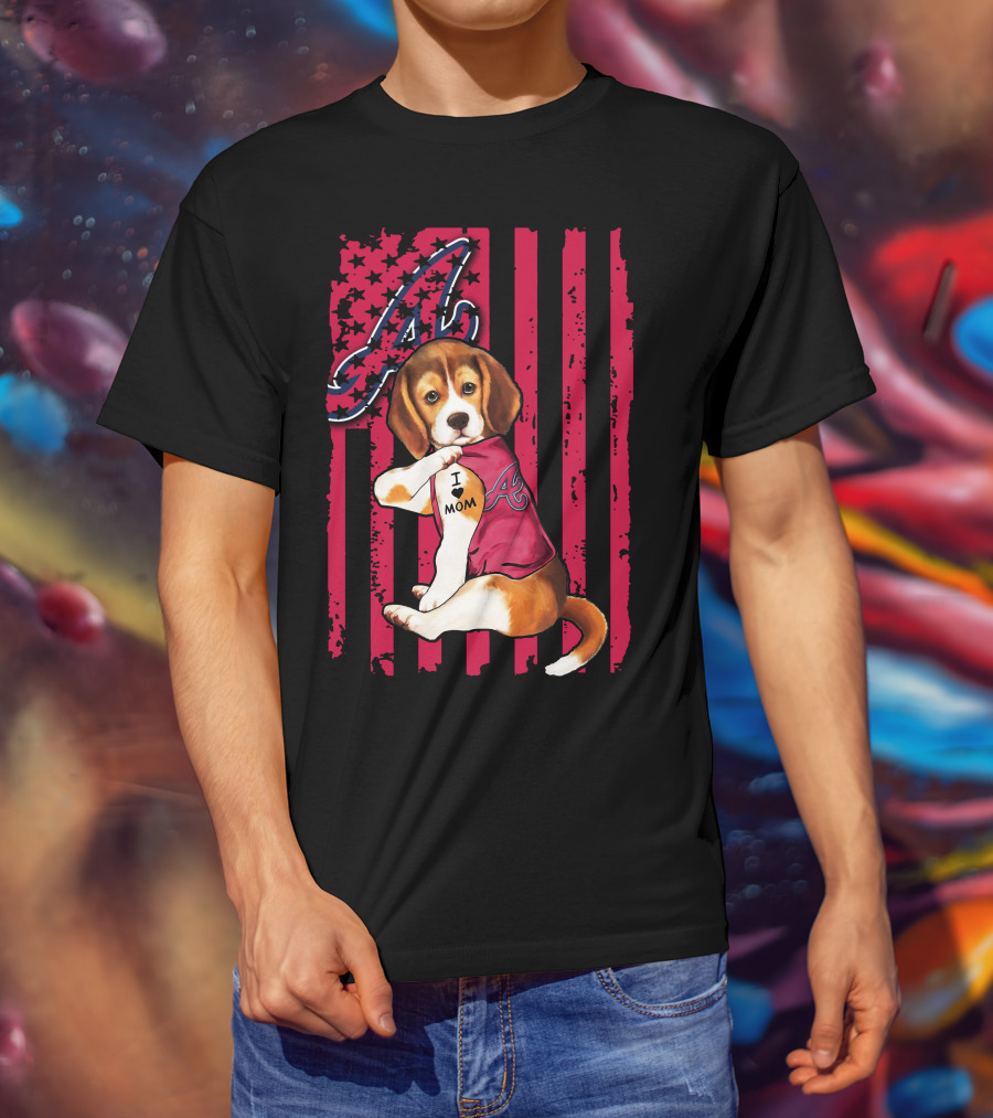 Beagle I Love Mom Atlanta Braves Stripes T-Shirt