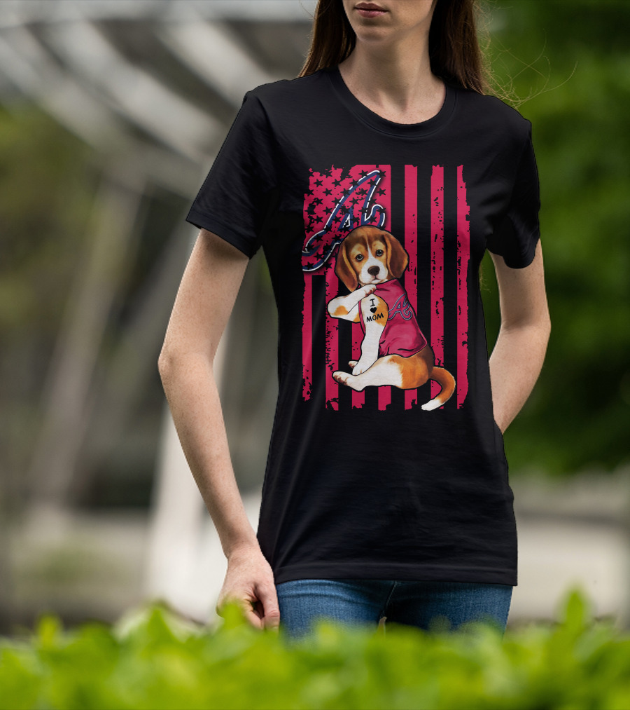 Beagle I Love Mom Atlanta Braves Stripes T-Shirt