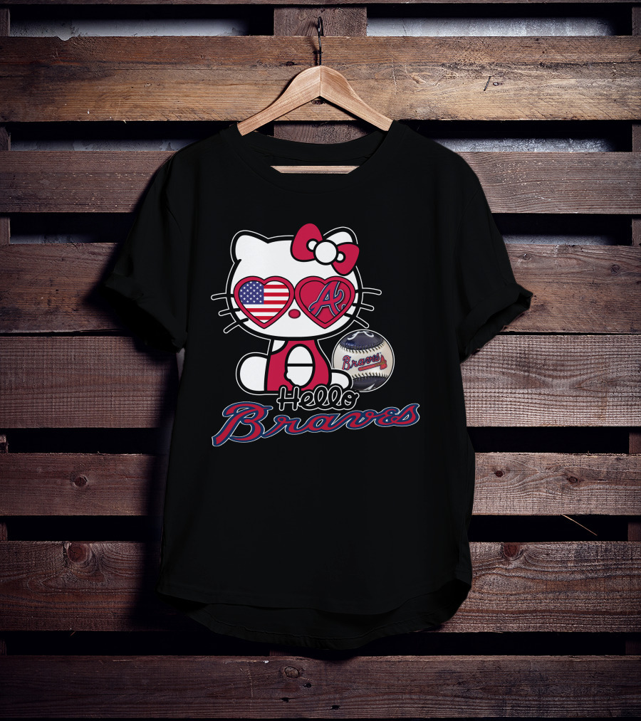 Hello Kitty Braves Patriotic Heart Baseball T-Shirt