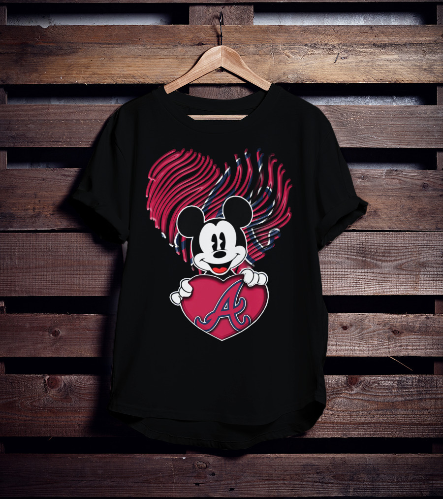 Mickey Mouse Atlanta Braves Heart T-Shirt