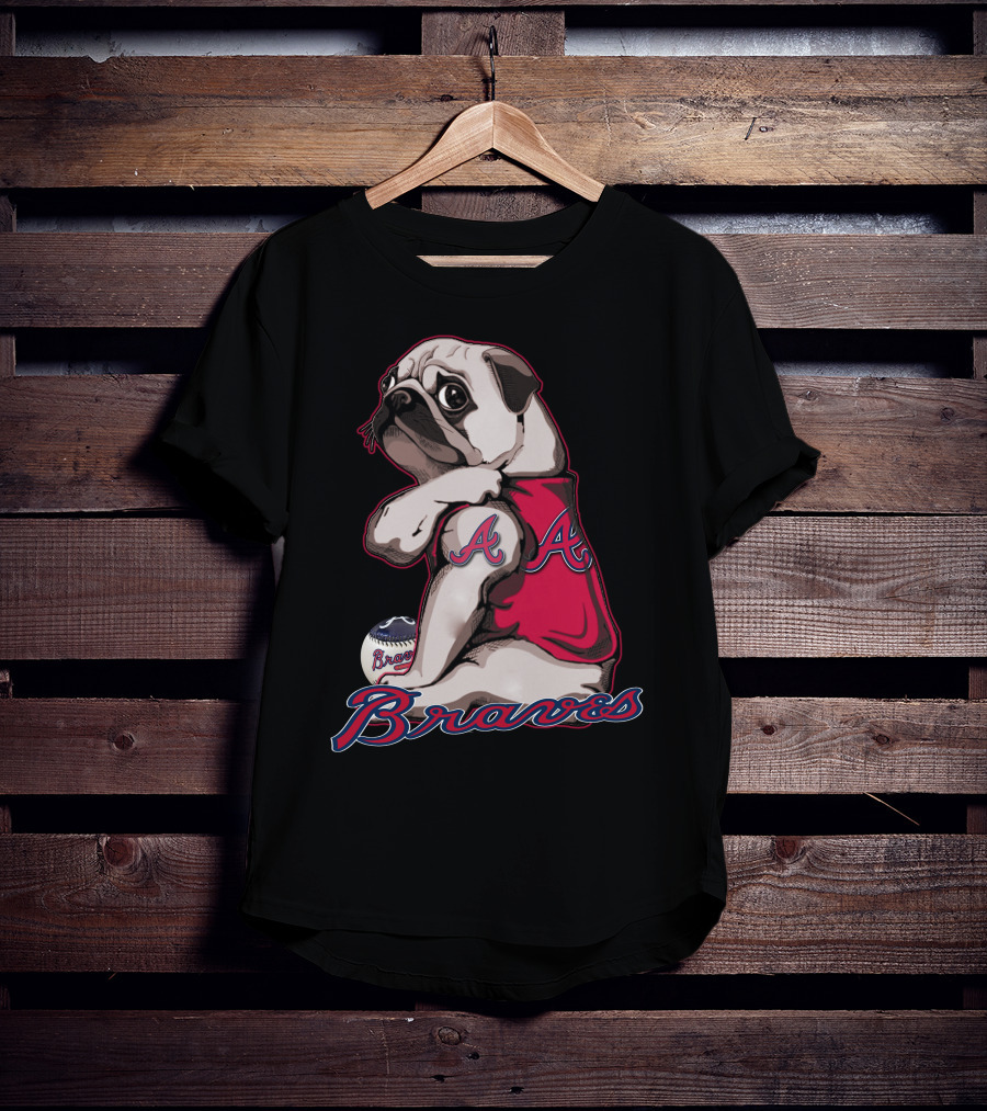 Pug Wearing Braves Jersey With Baseball And Double A T-Shirt