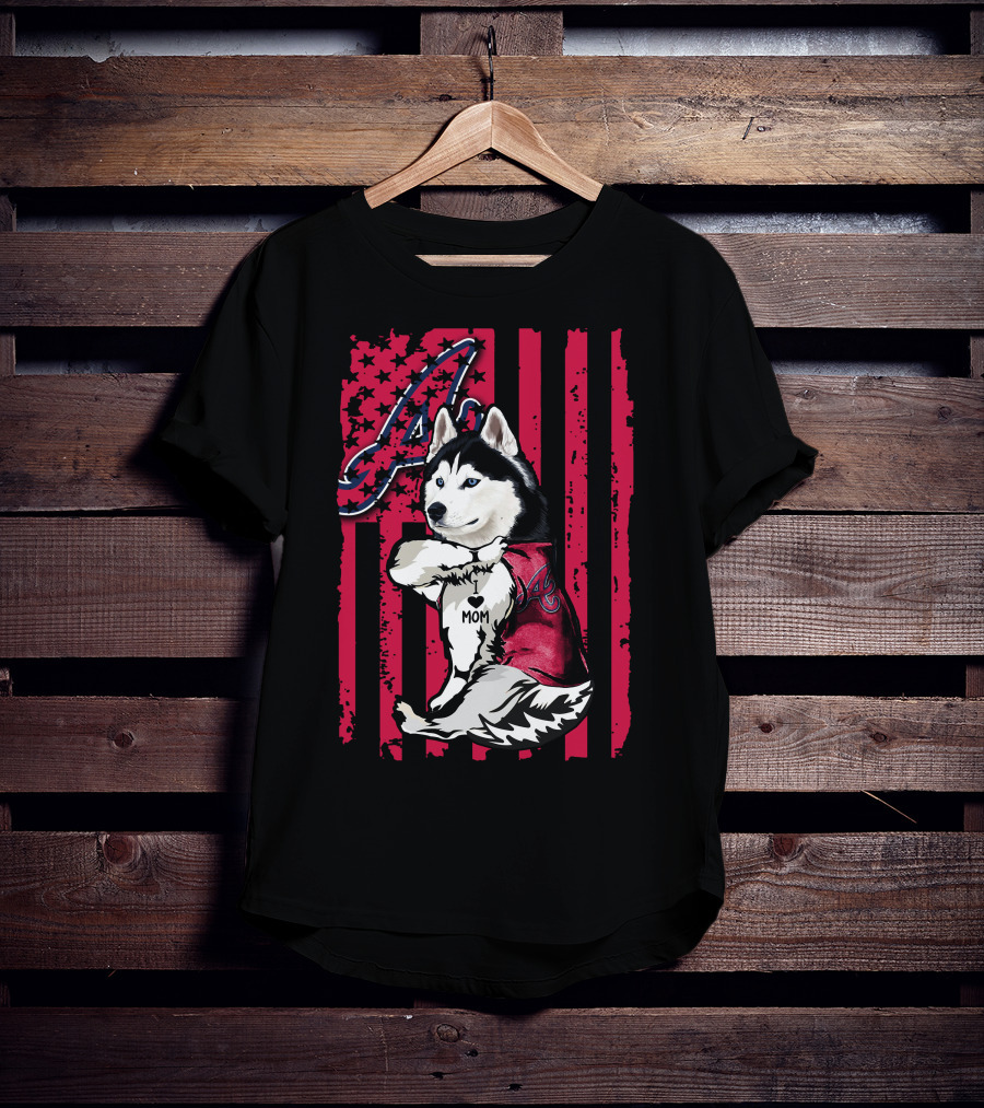 Siberian Husky I Love Mom Atlanta Braves T-Shirt