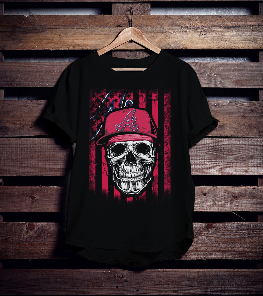 Skull With Atlanta Braves Hat On T-Shirt
