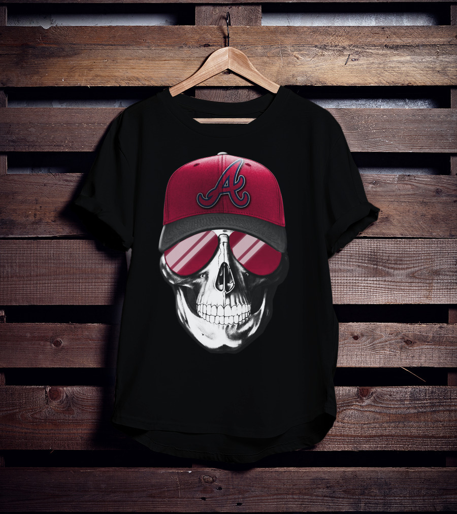Skull V7 Atlanta Braves Hat And Sunglasses T-Shirt