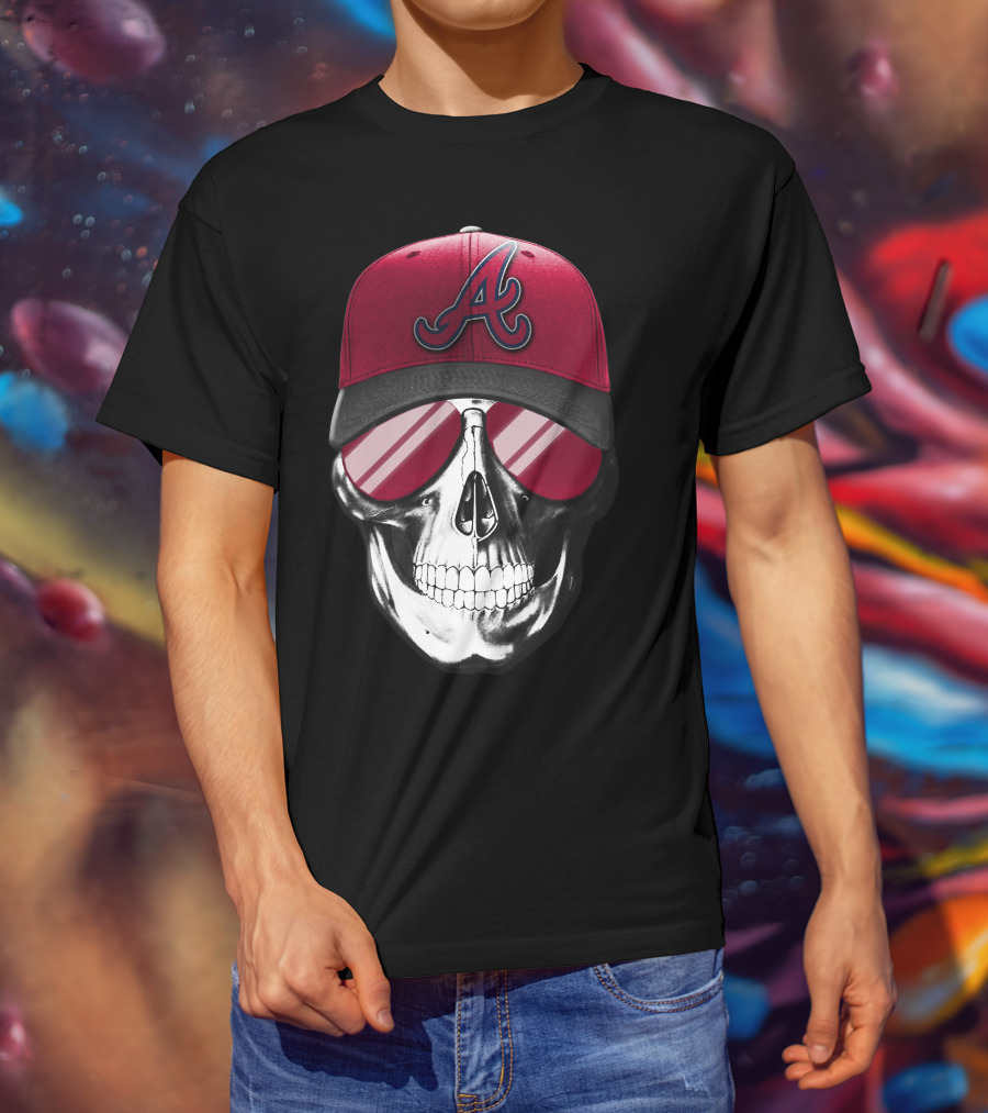 Skull V7 Atlanta Braves Hat And Sunglasses T-Shirt