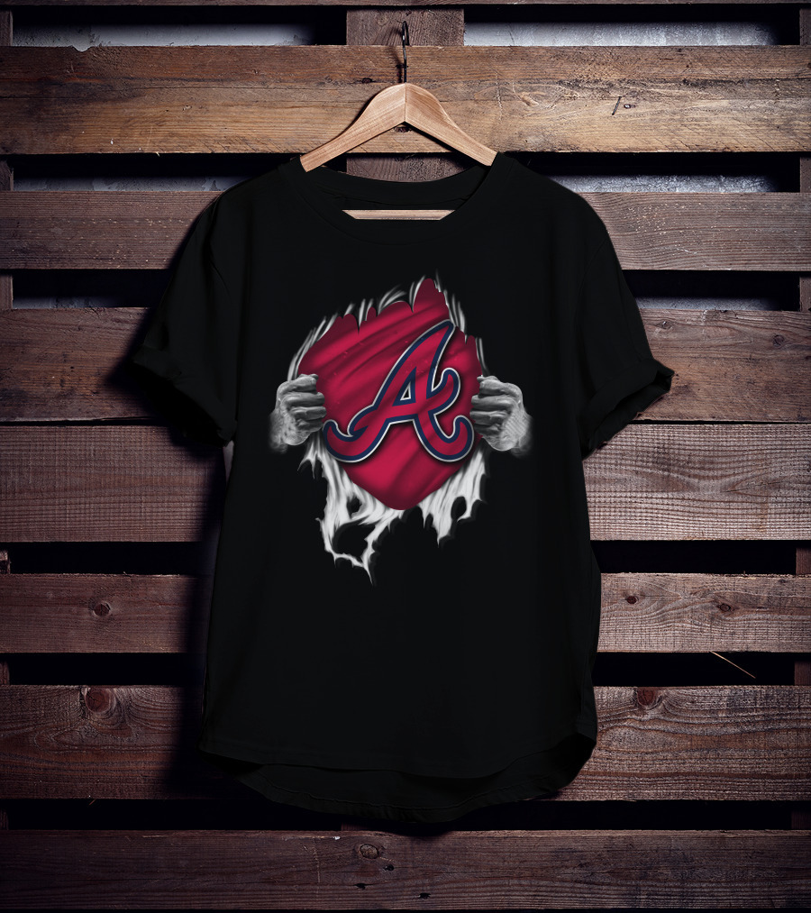 Atlanta Braves Torn Logo Emblem With Hands Peeling T-Shirt