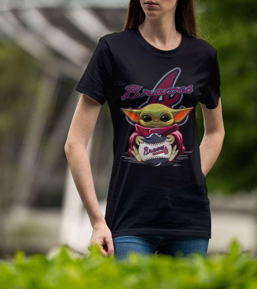Braves Yoda Holding Baseball With Atlanta Braves T-Shirt