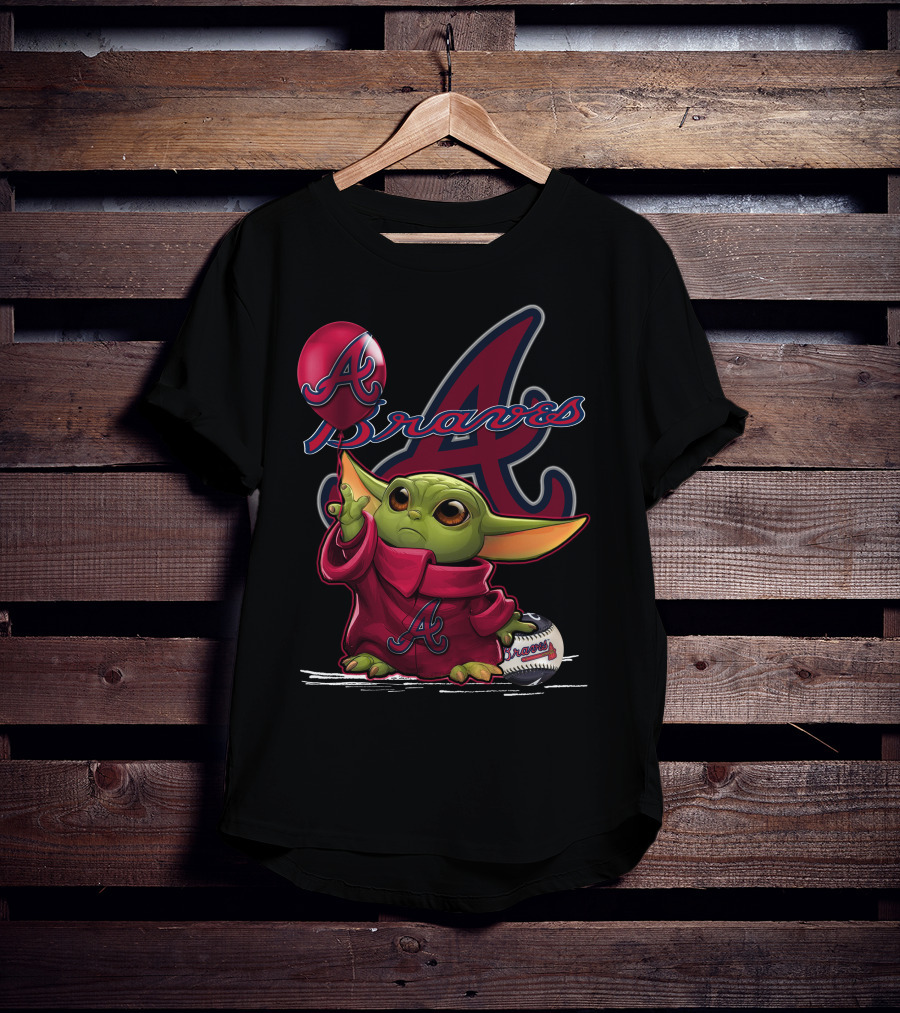 Yoda Braves Baseball Balloon Fan Art Baby Alien T-Shirt