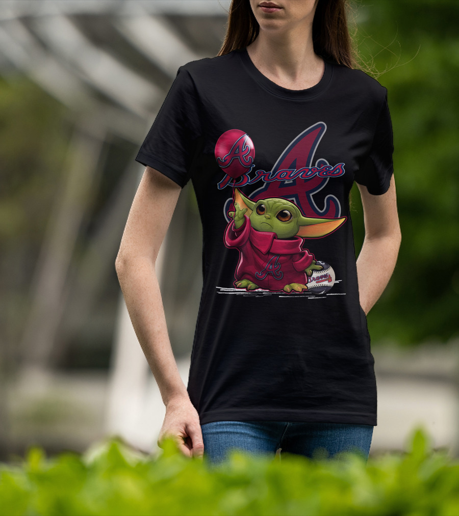 Yoda Braves Baseball Balloon Fan Art Baby Alien T-Shirt