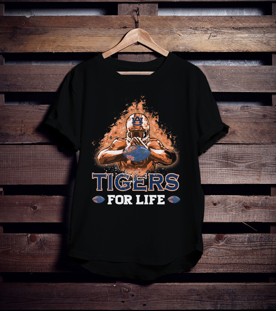 Tigers For Life Auburn Football Flame Helmet T-Shirt