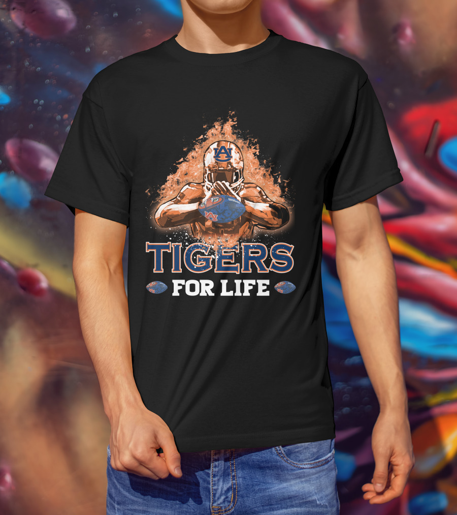 Tigers For Life Auburn Football Flame Helmet T-Shirt