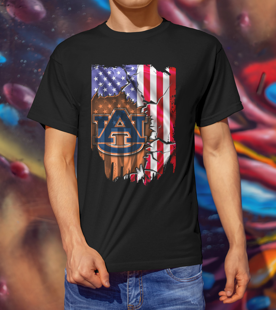 Flag V2 Auburn Tigers American Flag Vintage Style T-Shirt