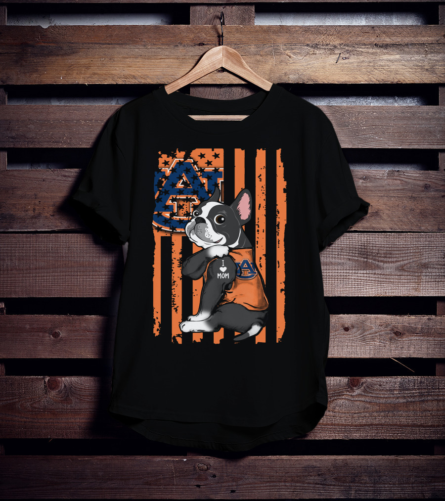 Boston Terrier Auburn Tigers I Love Mom T-Shirt
