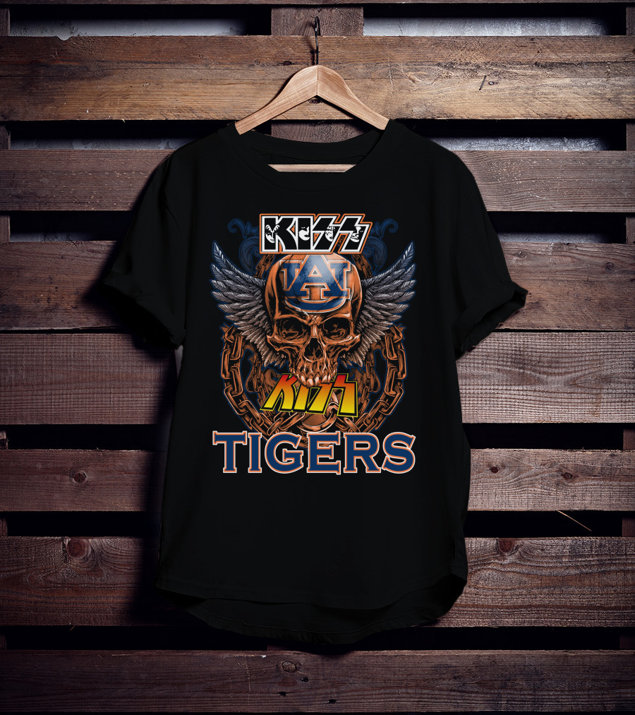 Kiss Auburn Tigers Skull With Chains And Wings T-Shirt