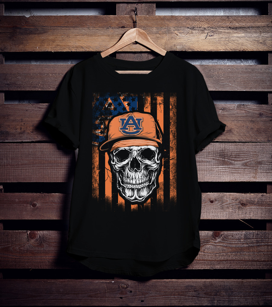 Skull V1 Auburn Tigers Au Logo Hat Orange Striped T-Shirt