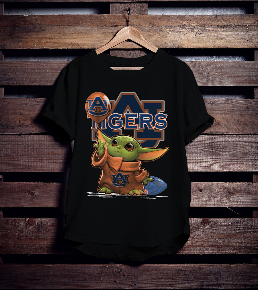 Yoda V1 Auburn Tigers Football Graphic Featuring Iconic Green Character And Au Logos T-Shirt
