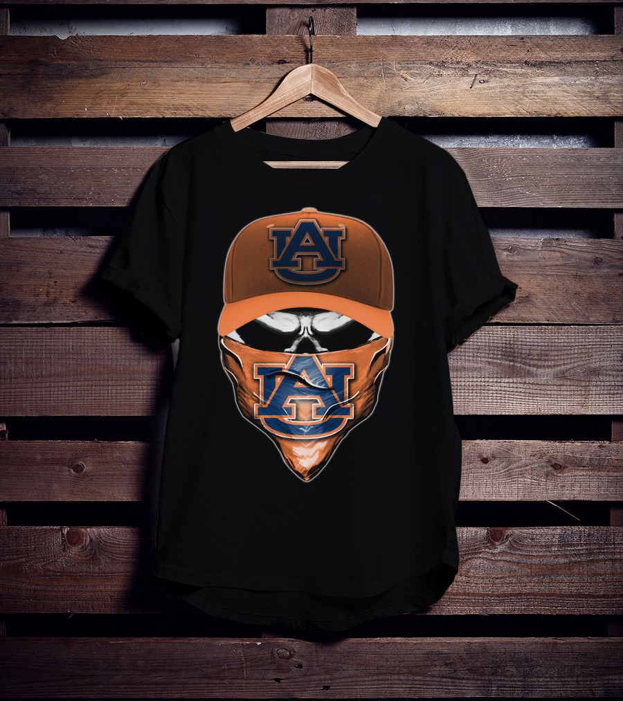 Skull V6 Auburn Tigers Masked Cap T-Shirt