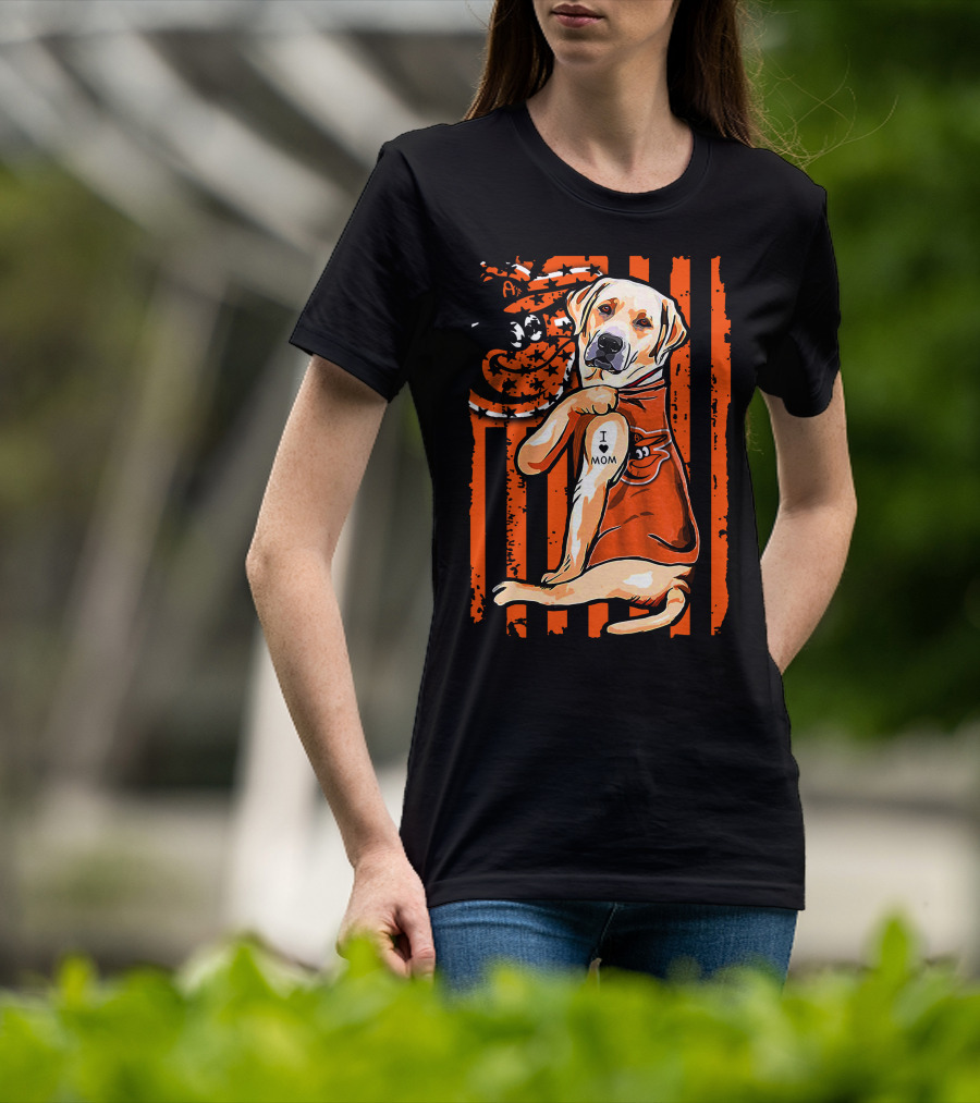 Labrador Retriever I Love Mom Baltimore Orioles Stripes And Mascot T-Shirt