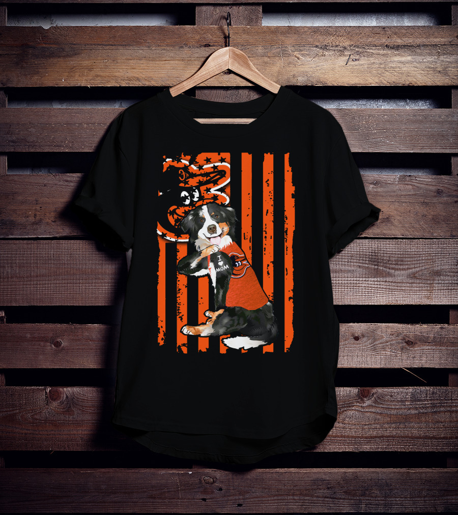 Border Collie Baltimore Orioles I Mom Stripes T-Shirt