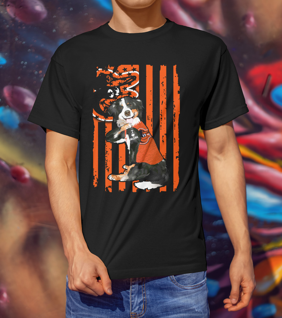 Border Collie Baltimore Orioles I Mom Stripes T-Shirt