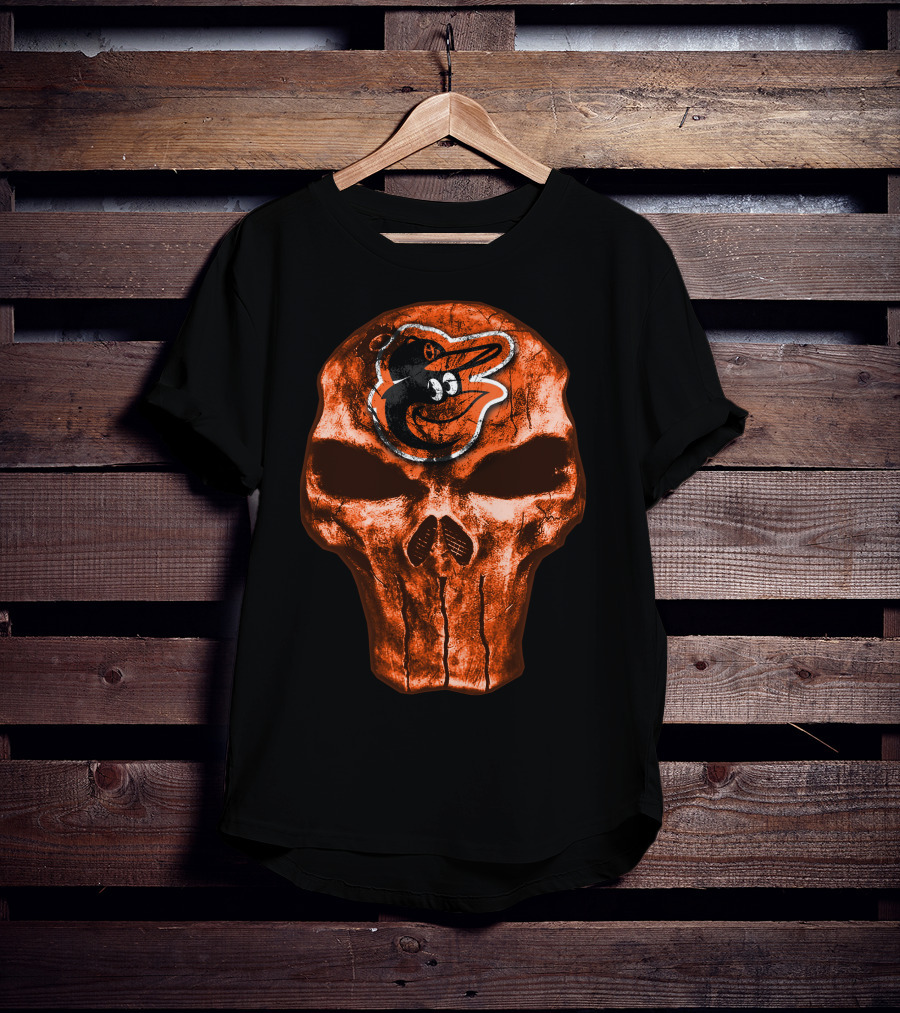 Skull V4 Baltimore Orioles Logo Grunge T-Shirt