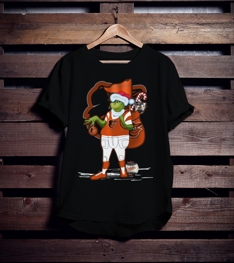 Grinch Merry Baltimore Orioles Christmas Baseball T-Shirt