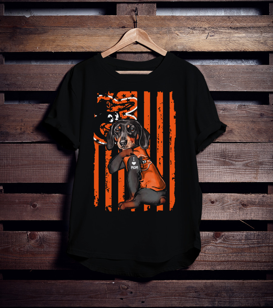 Dachshund I Love Mom Baltimore Orioles Stripes Star Flag T-Shirt
