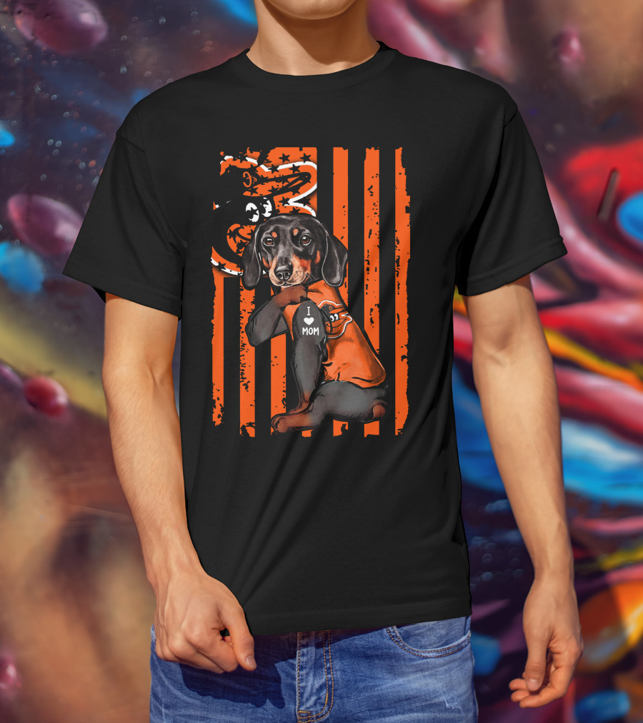 Dachshund I Love Mom Baltimore Orioles Stripes Star Flag T-Shirt