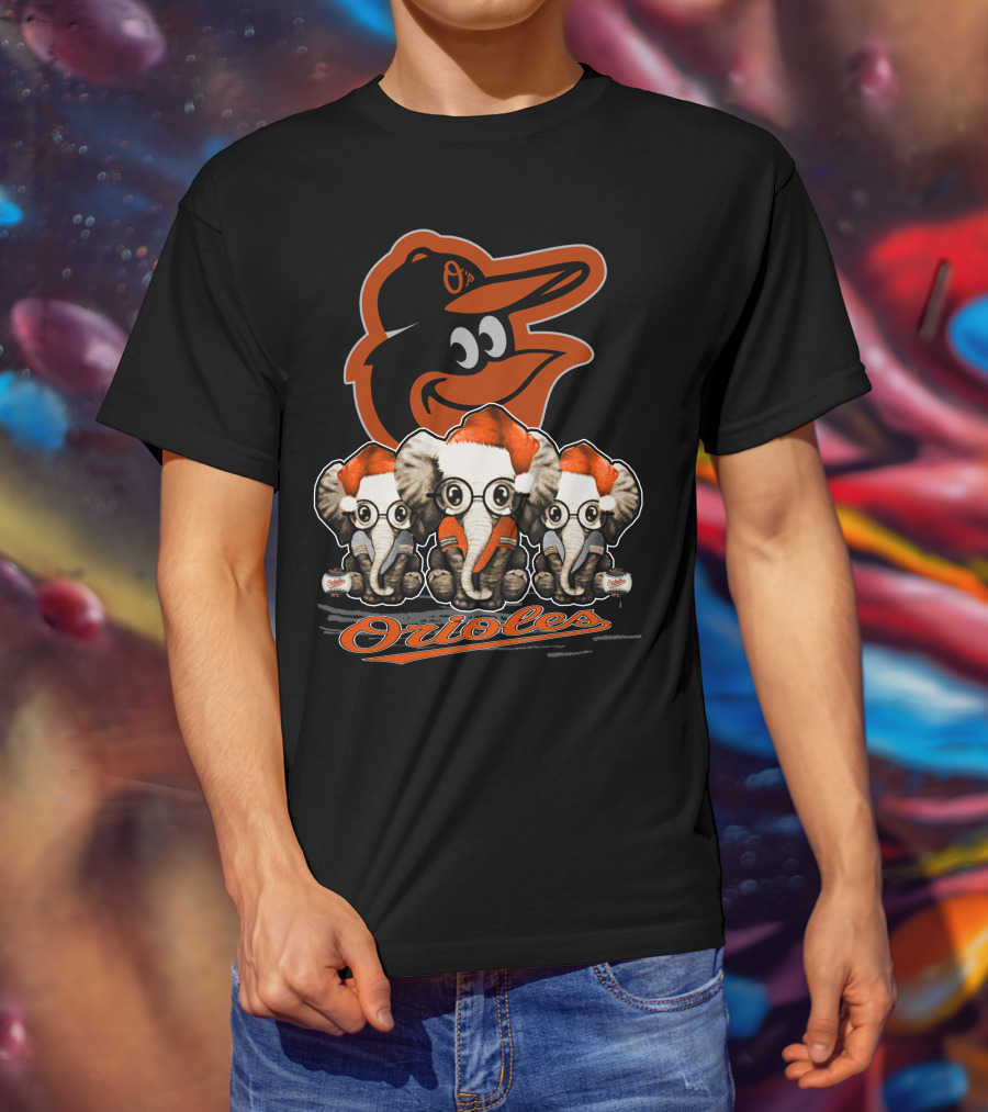 Elephan Xmas Orioles Santa Hat Baltimore Orioles T-Shirt