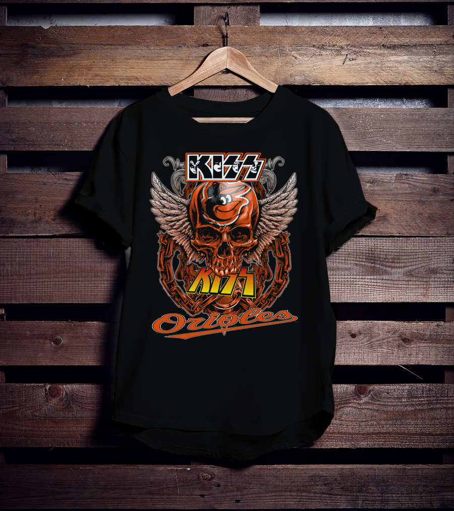 Kiss Baltimore Orioles Skull Winged T-Shirt