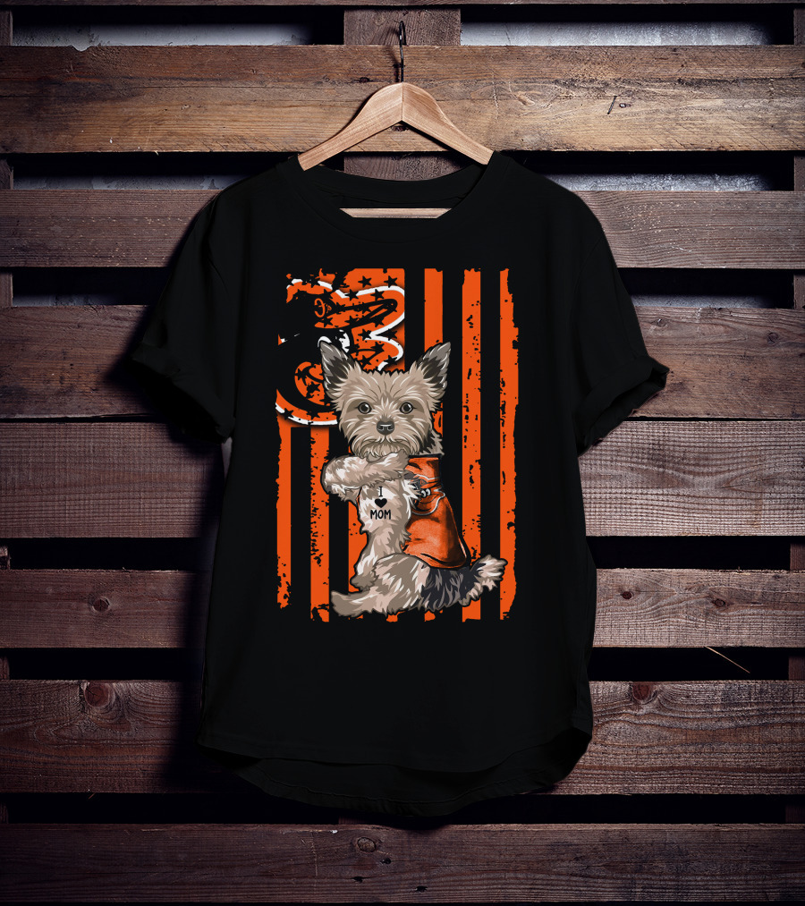Yorkshire Terrier Baltimore Orioles I Heart Mom Flag T-Shirt