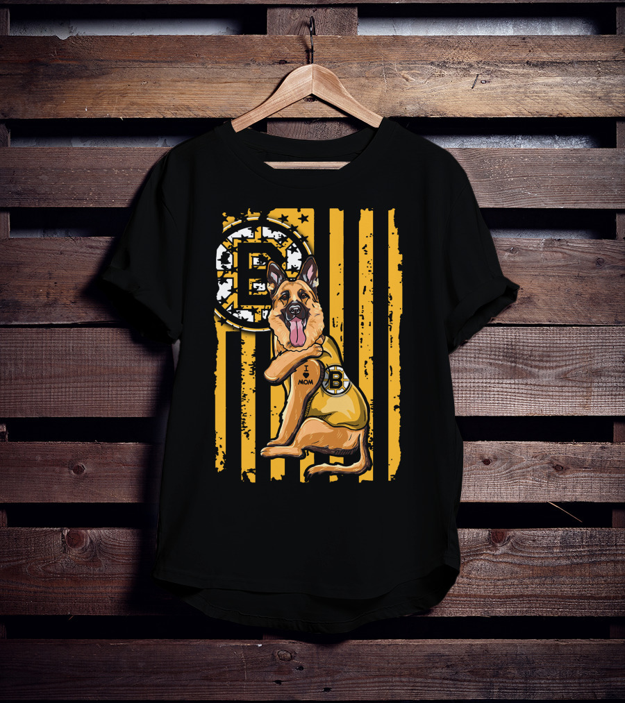 German Shepherd I Love Mom Boston Bruins Hockey Fan T-Shirt