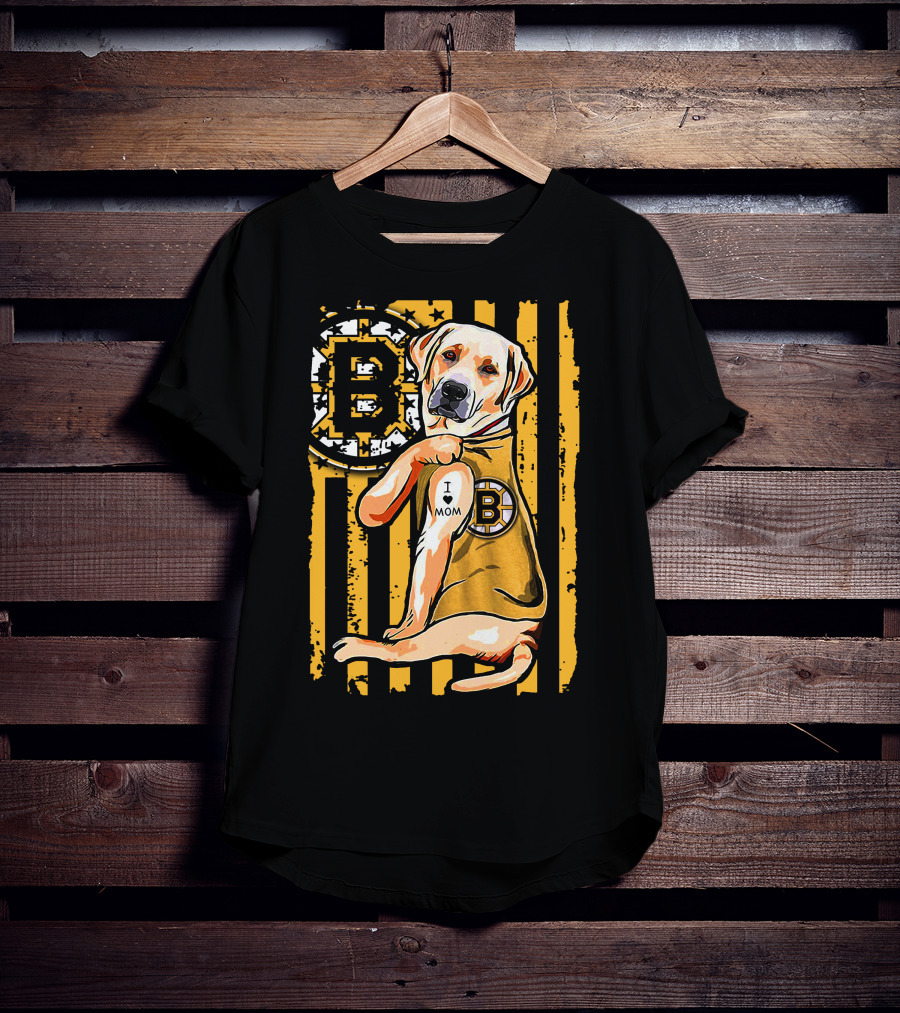 Boston Bruins Labrador Retriever I Love Mom T-Shirt