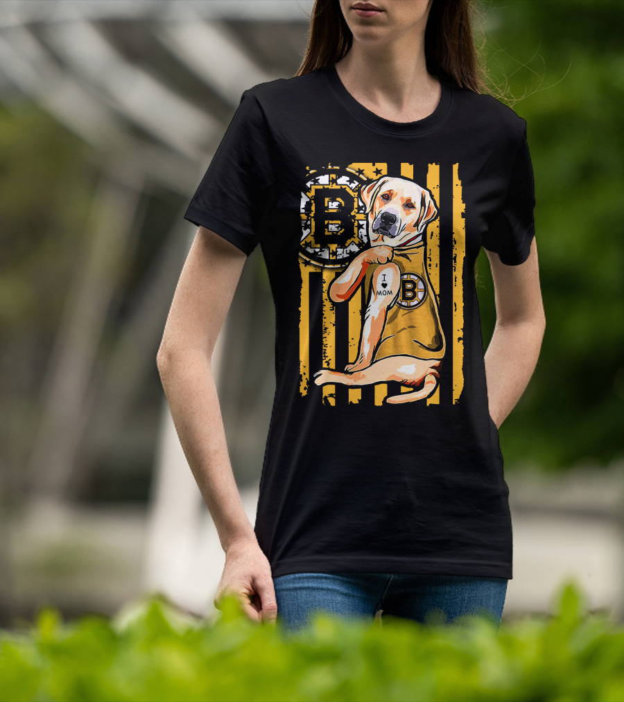 Boston Bruins Labrador Retriever I Love Mom T-Shirt