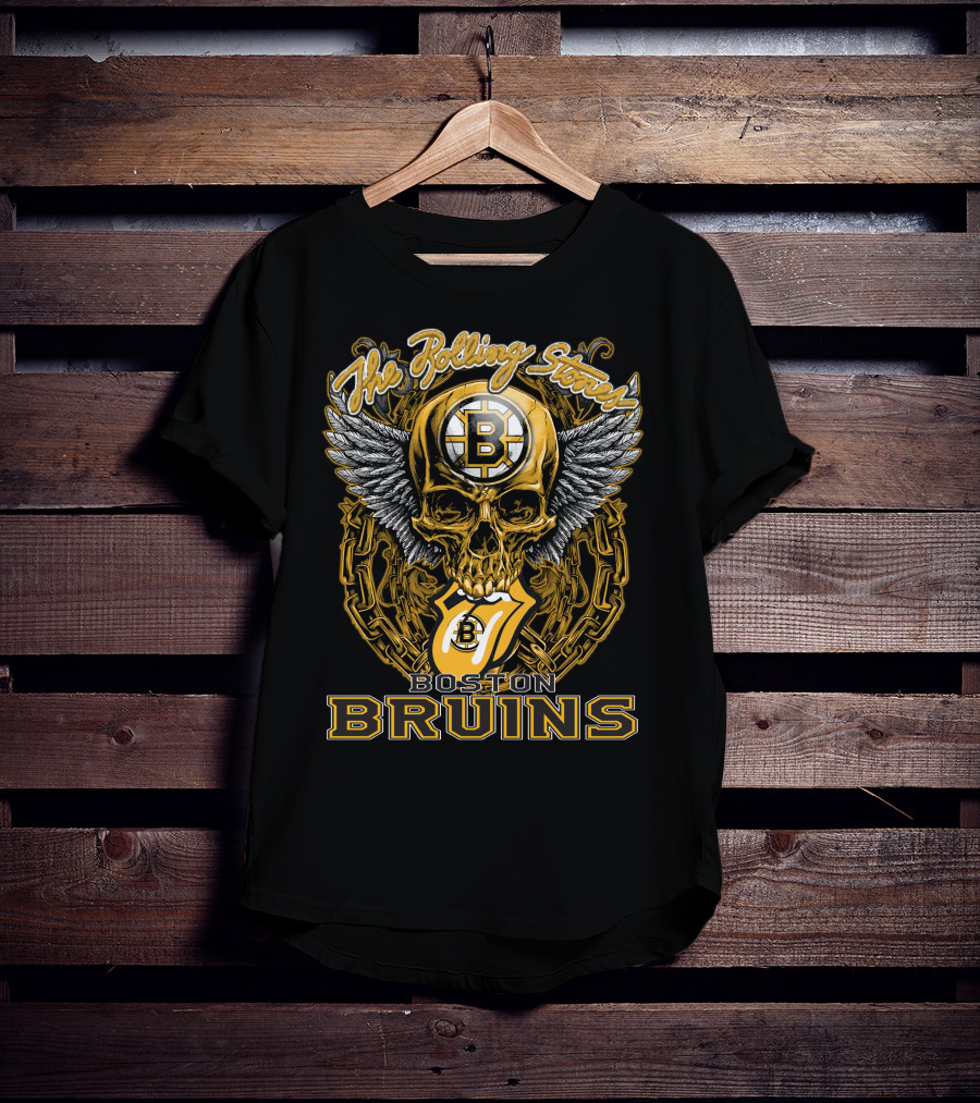 The Rolling Stones Boston Bruins Skull And Wings Iconic Collaboration T-Shirt