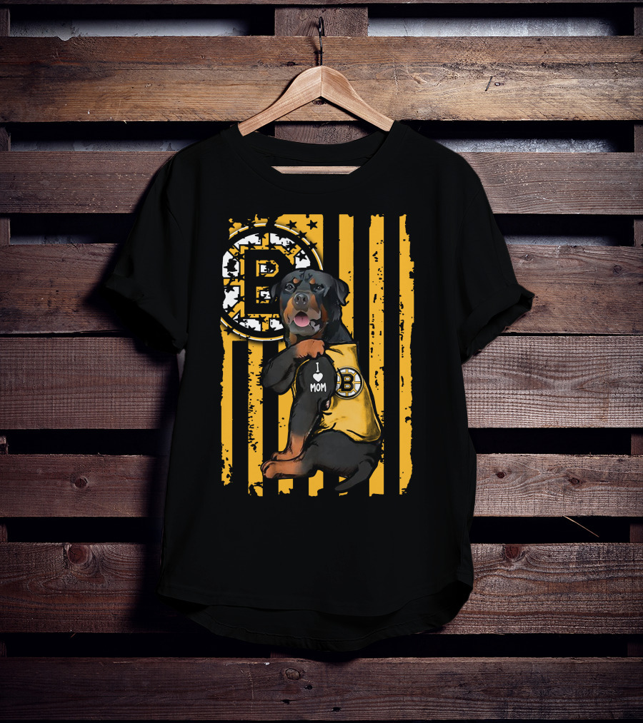 Rottweiler Boston Bruins I Love Mom T-Shirt