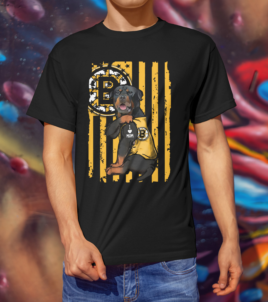 Rottweiler Boston Bruins I Love Mom T-Shirt