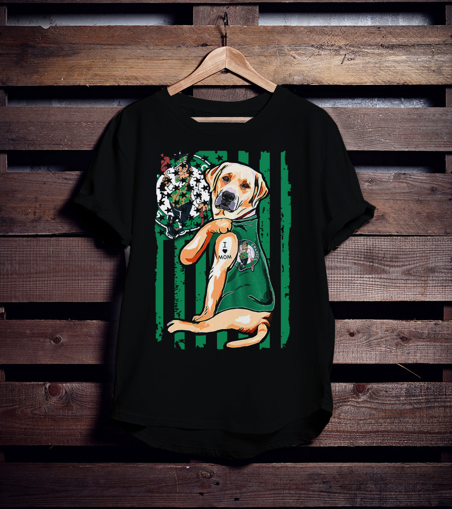 Labrador Retriever I Love Mom Boston Celtics Fan T-Shirt