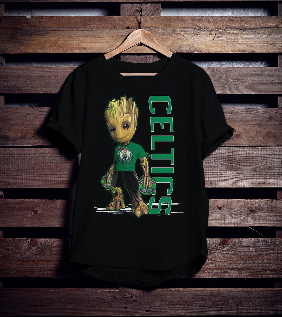 Groot Celtics Boston Fan Art Marvel Basketball Collaboration T-Shirt
