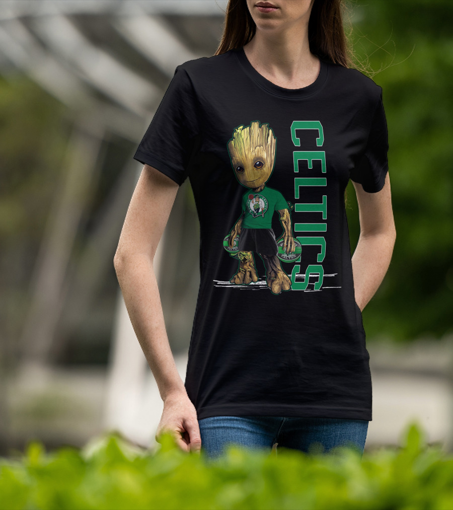 Groot Celtics Boston Fan Art Marvel Basketball Collaboration T-Shirt