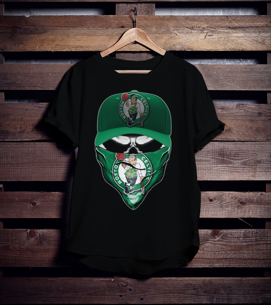 Boston Celtics Skull Mask Green Hat T-Shirt