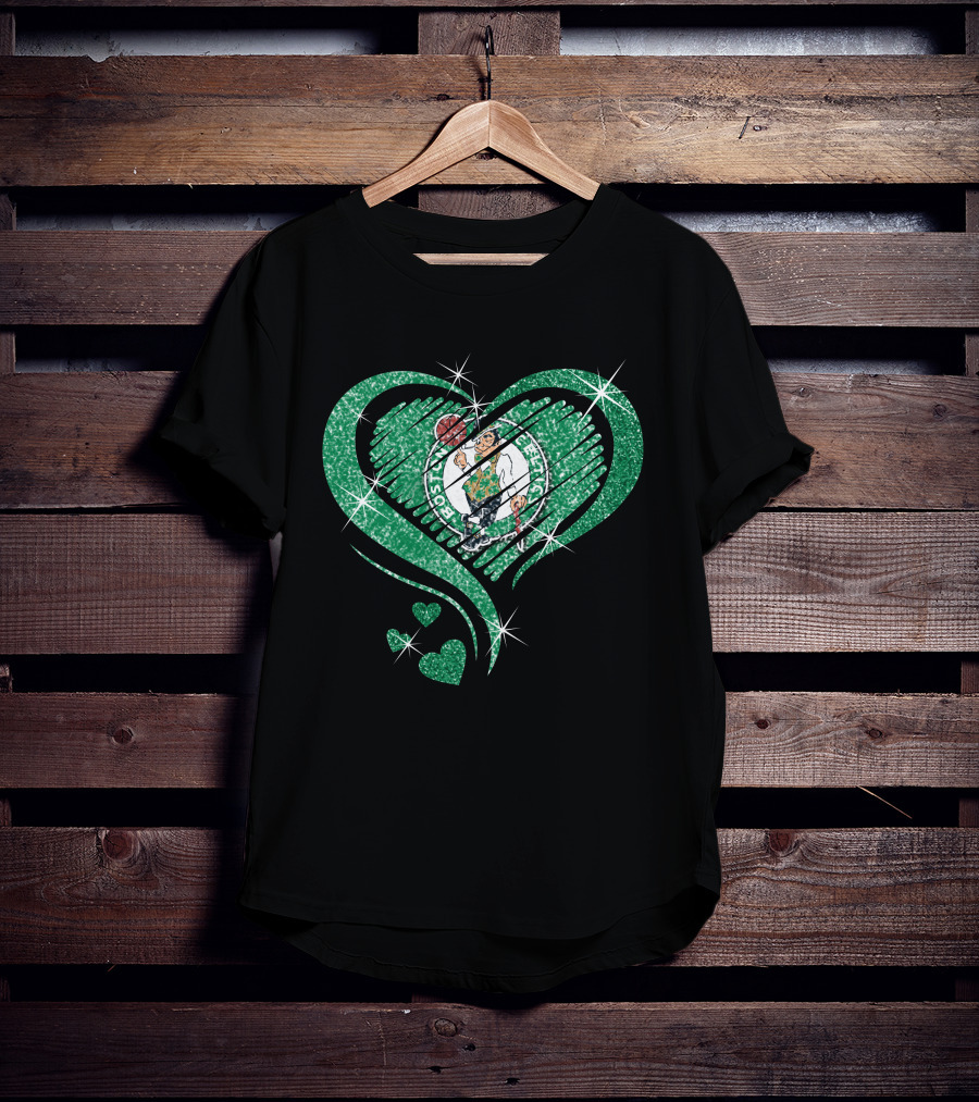 Heart Diamond Glitter Boston Celtics Emblem T-Shirt