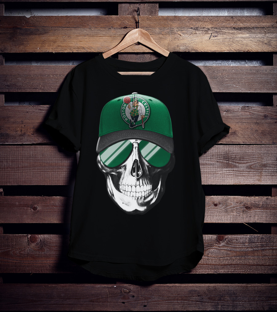 Boston Celtics Skull With Hat And Sunglasses T-Shirt