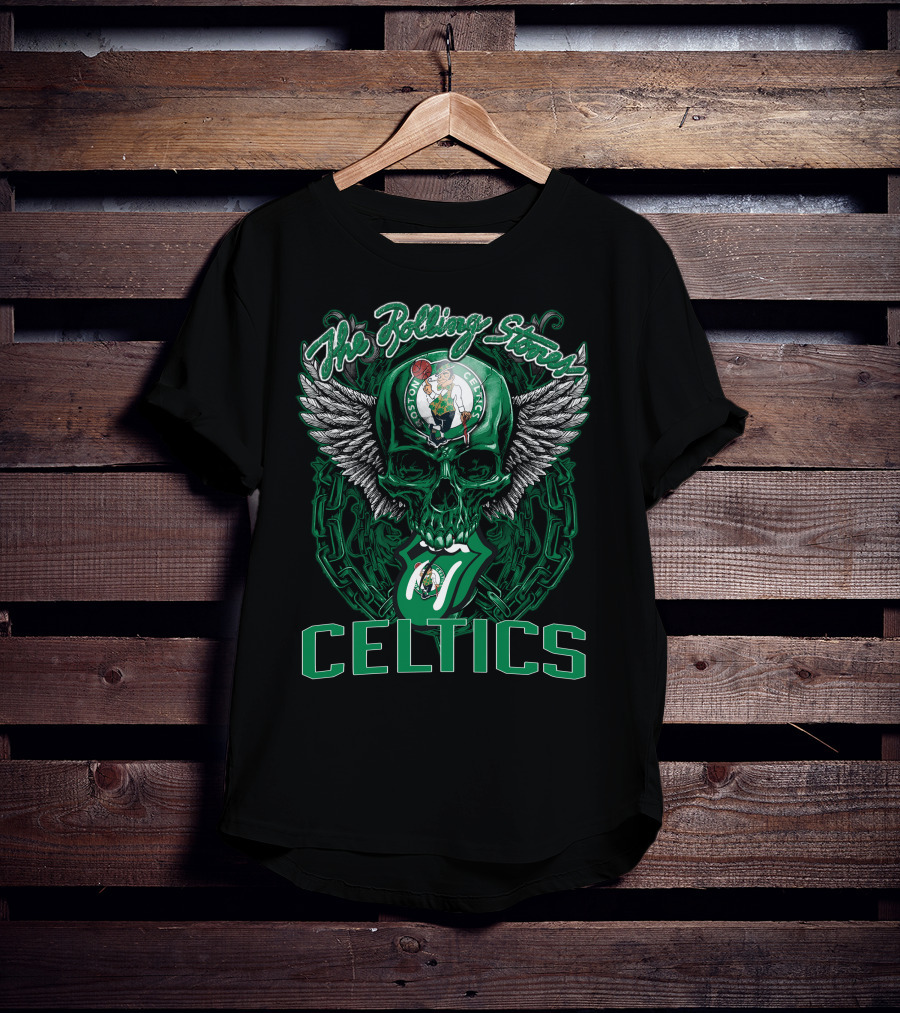 The Rolling Stones Celtics Boston Basketball Skull Logo Mashup T-Shirt